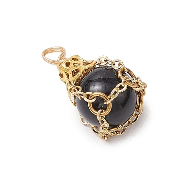 Natural Black Stone Pendants PALLOY-JF03396-03-1