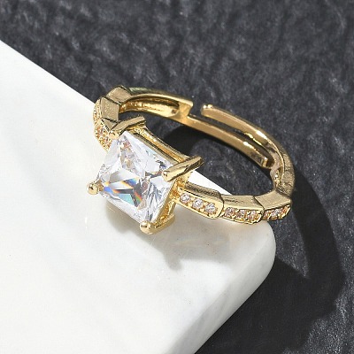 Brass & Clear Cubic Zirconia Finger Rings CU-CBA7E55-09G-1