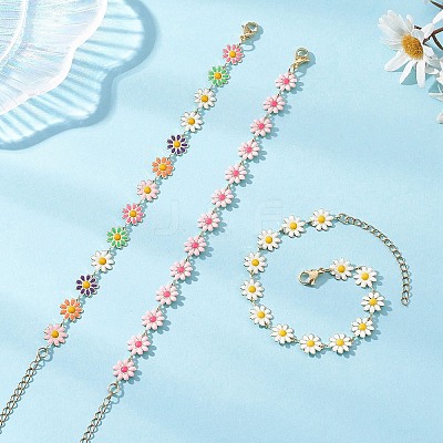 3Pcs Brass Enamel Link Chain Bracelets for Women BJEW-JB01439-1