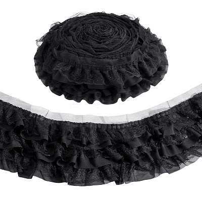 Polyester Lace Pleated Ribbons SRIB-WH0011-467A-1
