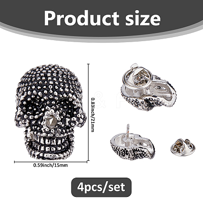 4Pcs Skull Brass Lapel Pin Backs JEWB-FH0002-12-1