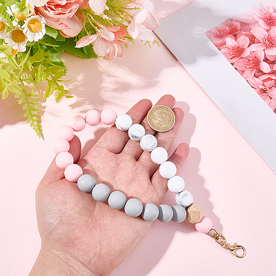 1Pc Silicone & Wood Pendant Decorations HJEW-BM0001-61A-1