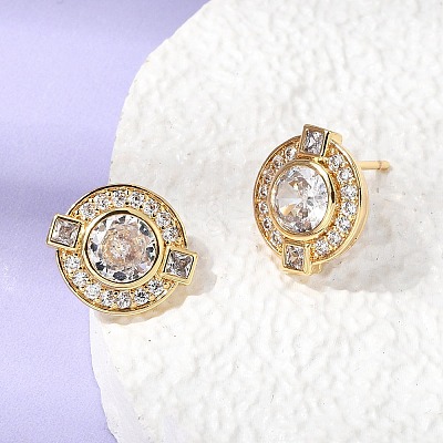 Brass Micro Pave Cubic Zirconia Stud Earrings EJEW-G471-05G-1