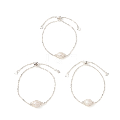Natural Pearl Link Slider Bracelet BJEW-JB09449-01-1