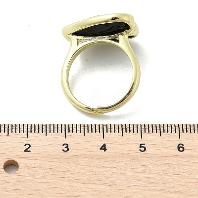 Heart Brass Natural Obsidian Finger Rings X-RJEW-D304-01G-G-1