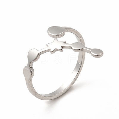 Non-Tarnish 304 Stainless Steel Morning Star Open Cuff Ring for Women RJEW-B027-12P-1
