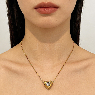 304 Stainless Steel Pave Clear Cubic Zirconia Geometric Pendant Necklaces for Women WGD0538-04-1
