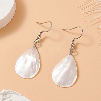Teardrop Natural Trochid Shell Dangle Earrings EJEW-JE05185-1