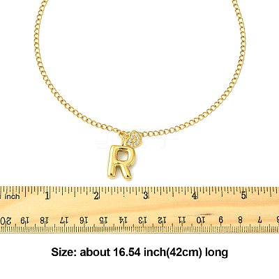 304 Stainless Steel Clear Cubic Zirconia Heart & Letter Pendant Curb Chain Necklaces for Women NJEW-FS00012-27H-1