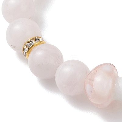 Natural Madagascar Rose Quartz & Lampwork Beads Stretch Bracelets for Women BJEW-JB13317-02-1