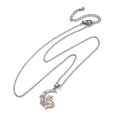 Brass Moon Fox Pendant Cable Chain Necklaces for Women NJEW-C067-02P-1