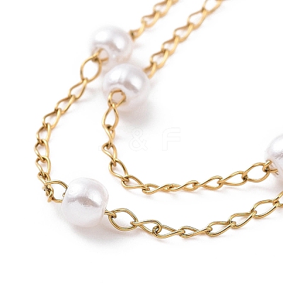 Round Plastic Imitation Pearl Beads Multi-strand Bracelets BJEW-E054-03G-1