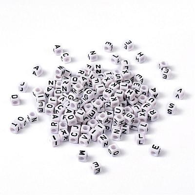 Mixed Letters White Letter Acrylic Cube Beads X-PL37C9308-1
