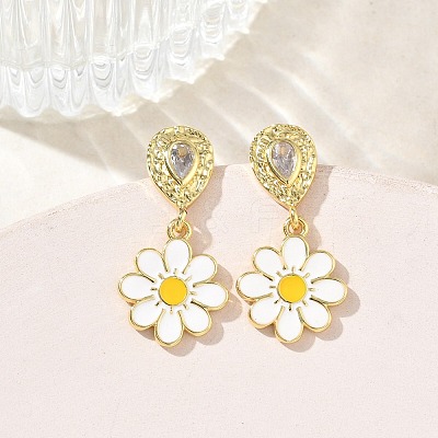 Brass Micro Pave Cubic Zirconia Dangle Stud Earrings for Women EJEW-A167-28G-1