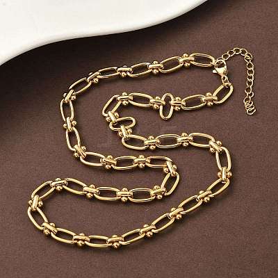 Ion Plating(IP) 304 Stainless Steel Oval Links Necklace for Women NJEW-B107-07G-03-1