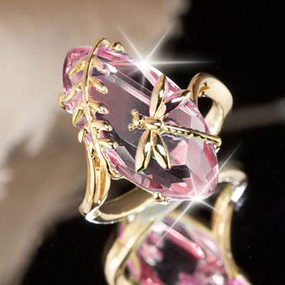 Leaf & Dragonfly Brass Glass Finger Rings FS-WGB6037-04-1