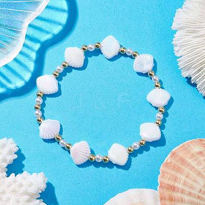 Shell Shape Plastic Stretch Bracelets BJEW-JB10342-01-1