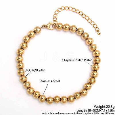 Simple Fashion Round 304 Stainless Steel Beaded Bracelets for Women UG2742-6-1