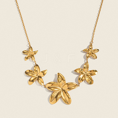 European 304 Stainless Steel 5 Floral Flower Pendant Bib Necklaces for Women ND3546-1