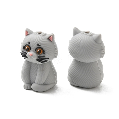 British Shorthair Cat Shape Food Grade Silicone Focal Beads SL-CBAAE23-04-1