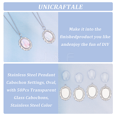 50Pcs 316 Surgical Stainless Steel Pendant Cabochon Settings STAS-UN0049-60-1