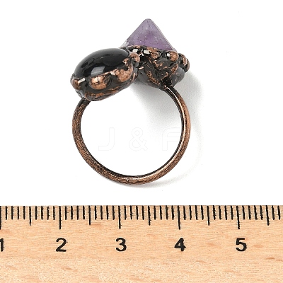 Natural Amethyst & Obsidian Rings RJEW-B122-04R-03-1