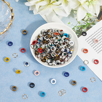 200 Sets 10 Colors Iron Grommet Eyelet Findings SCRA-GF0001-10B-03-1