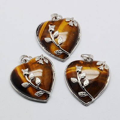Heart Natural Tiger Eye Pendants X-GP356-7-1