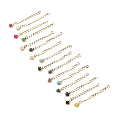 Ion Plating(IP) 316 Surgical Stainless Steel Curb Chain Extender with Gemstone Round Charm High Polished STAS-A097-01G-1