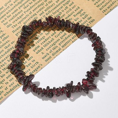 Chips Natural Garnet Beaded Stretch Bracelets X-BJEW-JB01826-09-1