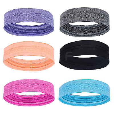 6Pcs 6 Colors Polyester & Silicone Wide Headband for Sports AJEW-GF0010-80-1