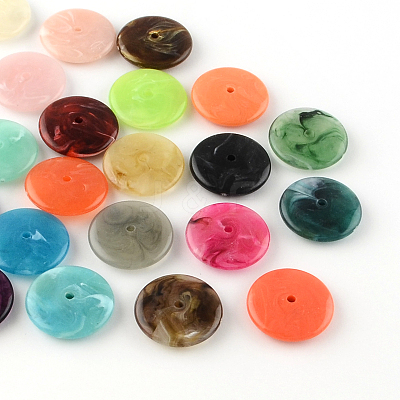 Flat Round Imitation Gemstone Acrylic Beads OACR-R040-M-1