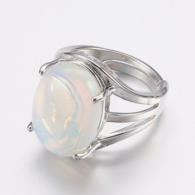 Opalite Wide Band Finger Rings X-RJEW-K224-A09-1