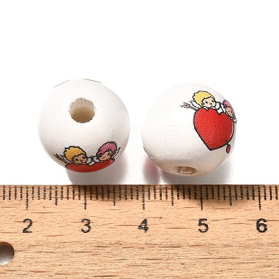 Valentine's Day Element Printed Wood Beads WOOD-R002-01-15-1