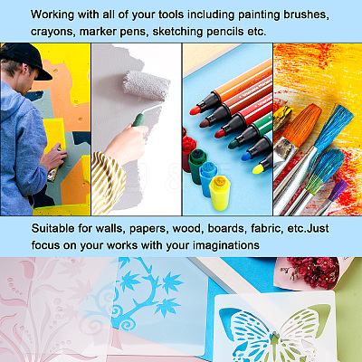 2Sets Square with Floral & Butterfly Pattern PET Drawing Stencil DIY-CW0001-12-1