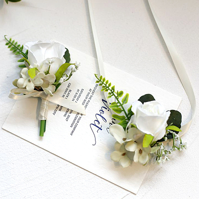 2Pcs 2 Style Silk Cloth Imitation Rose Corsage Boutonniere AJEW-CP0001-61A-1