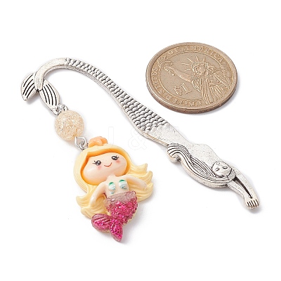 Mermaid Resin Pendant Bookmarks AJEW-JK00269-02-1