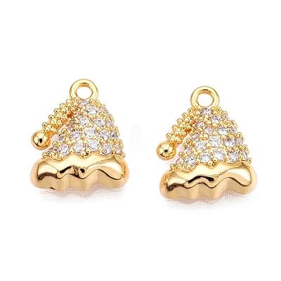Christmas Theme Brass Pave Clear Cubic Zirconia Charms KK-T073-05G-1