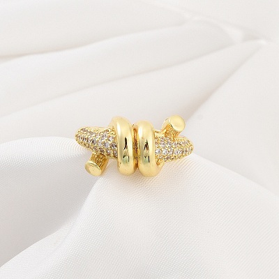 Rack Plating Brass Micro Pave Clear Cubic Zirconia Cuff Rings for Women RJEW-M028-117G-1