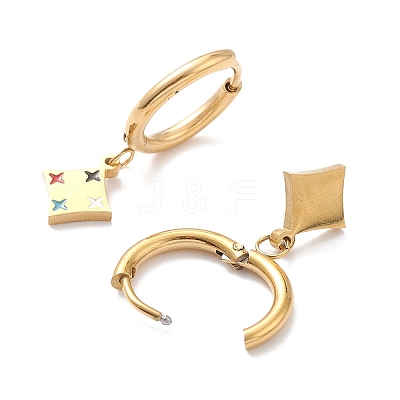 3 Pairs 3 Style Enamel Rhombus with Star Dangle Hoop Earrings EJEW-B020-10G-1