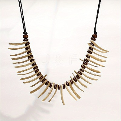 Bohemian Natural Coconut Triangle & Rondelle Wood Beaded Cotton Cord Bib Necklaces FS-WG1FFFB-01-1