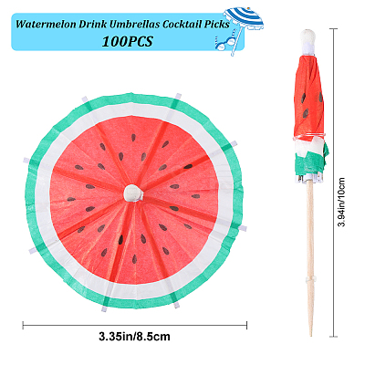 2 Bags Watermelon Pattern Umbrella Bamboo & PET Plastic Toothpick Decorations AJEW-CP0007-28-1