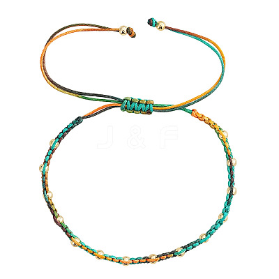 Brass Round Beads Braided Bead Bracelets CX8547-2-1