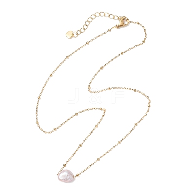 Natural Cultured Freshwater Pearl Potato Pendant 304 Stainless Steel Satellite Chain Necklaces for Women NJEW-JN05770-1