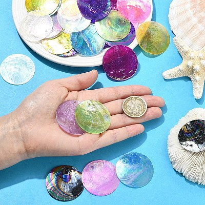 45Pcs 9 Styles Spray Painted Natural Capiz Shell Pendants SSHEL-YW0015-16-1