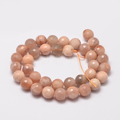 Faceted Round Natural Sunstone Beads Strands G-I176-10-10mm-1