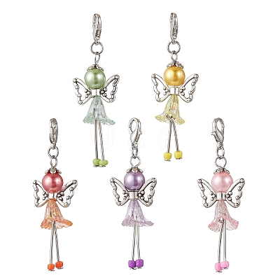 Trumpet Flower Angel Acrylic & Glass Pearl Pendant Decorations HJEW-JM03329-02-1