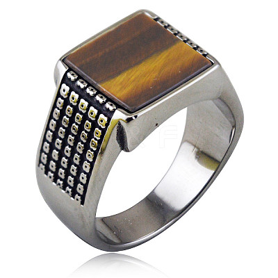 304 Stainless Steel with Natural Tiger Eye Finger Rings FS-WGC2D4C-10-1