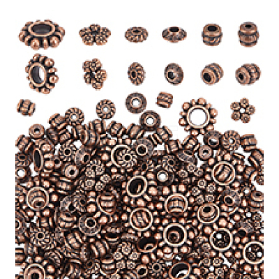 300Pcs 6 Styles Tibetan Style Alloy Spacer Beads FIND-PH0020-41R-1