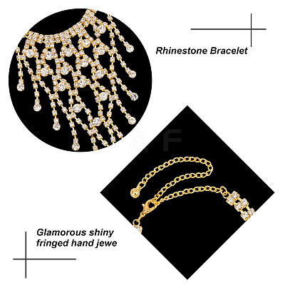 2Pcs 2 Colors Crystal Rhinestone Chain Tassel Ring Bracelets Set BJEW-AN0001-19-1